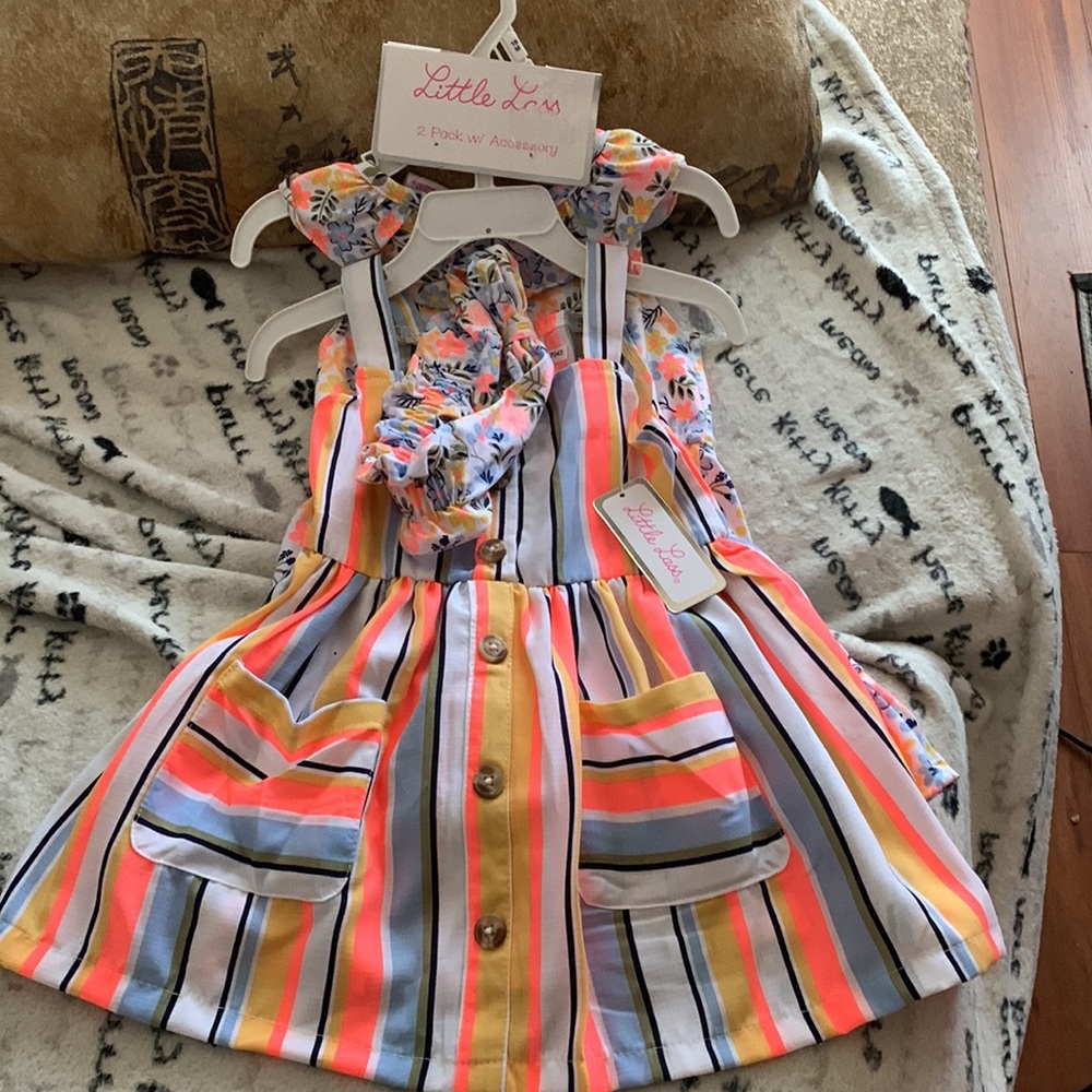 Little Lass 2 pack with accessory kids dresses size 18M NWT